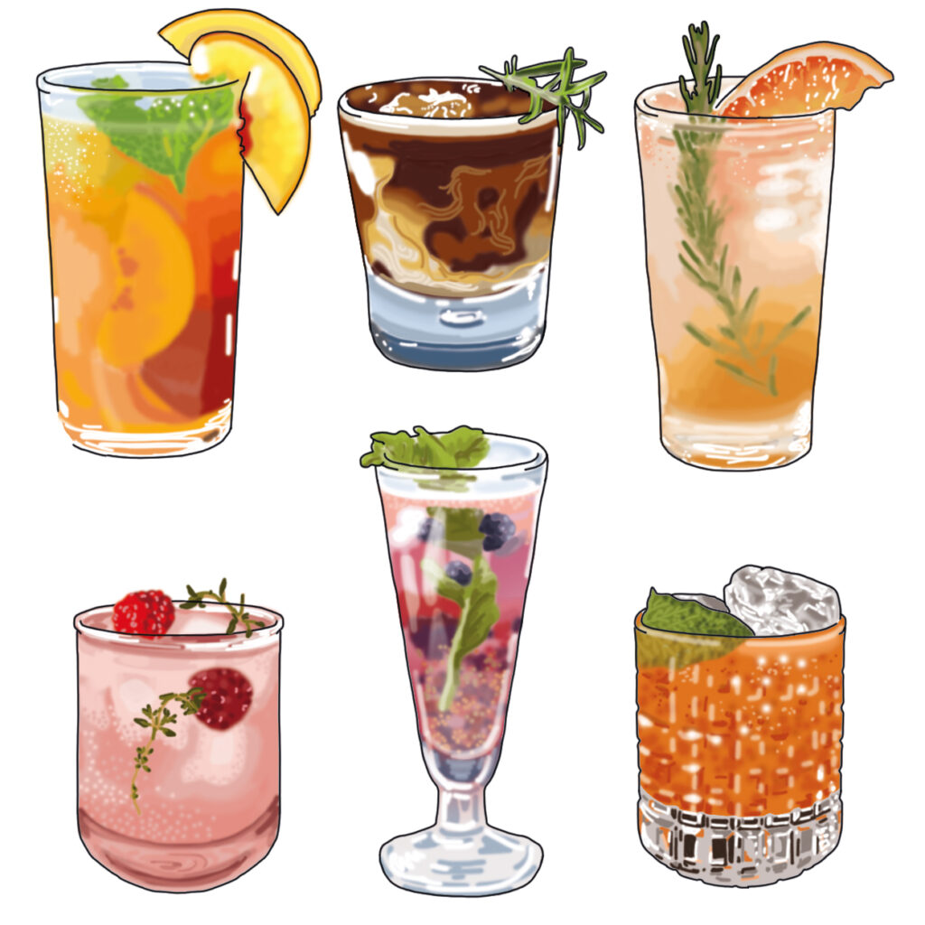 Mocktails illustrated by Claire Huntley