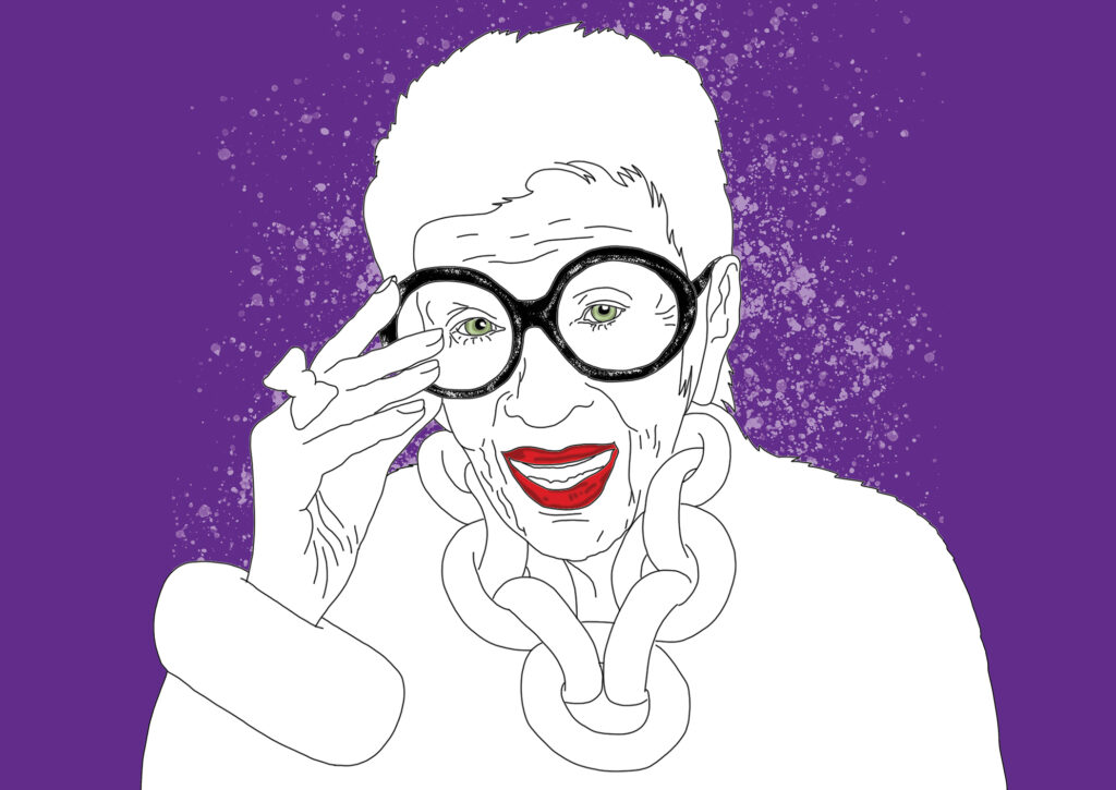 Iris Apfel, American businesswoman, interior designer and fashion icon.